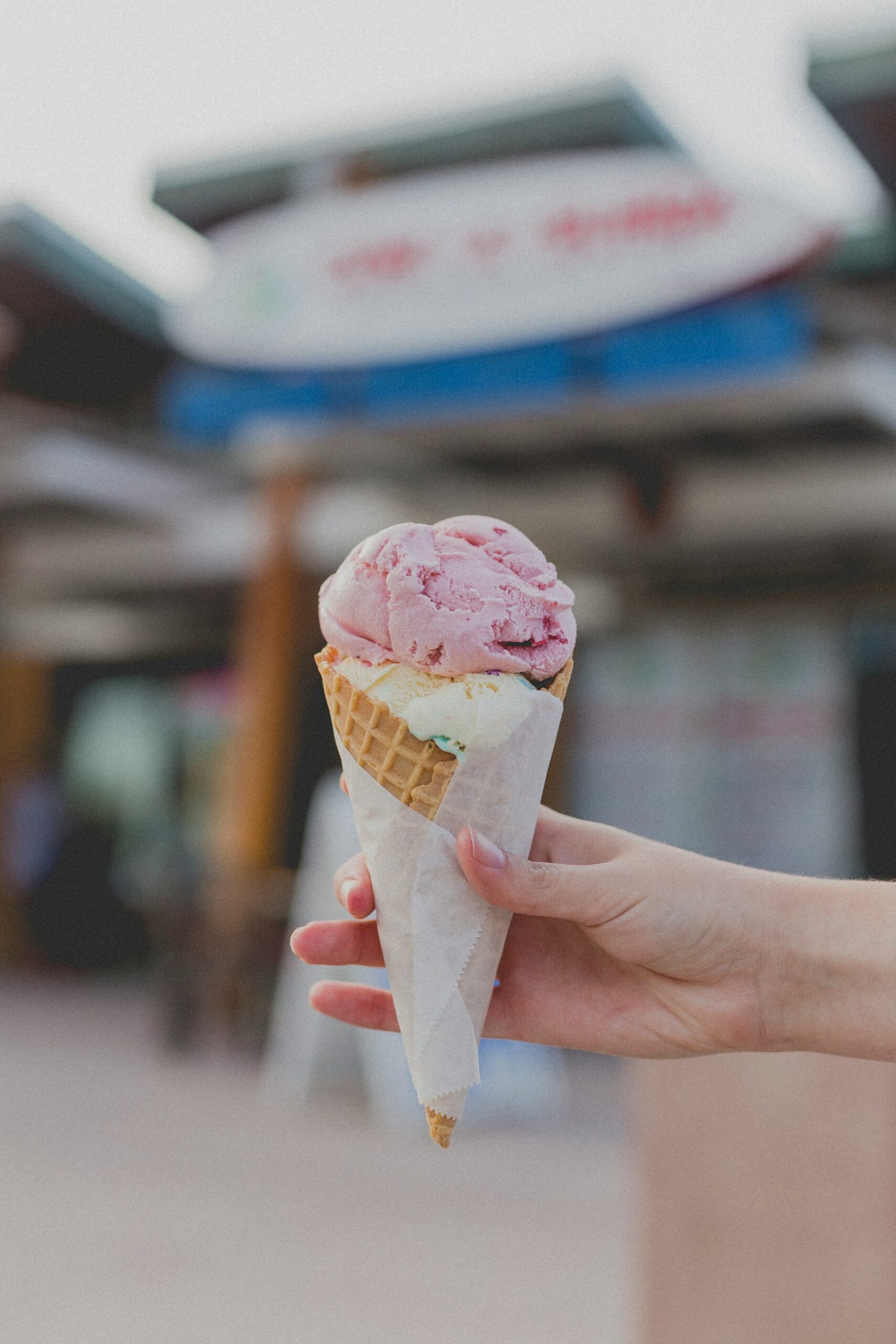 Strawberry ice cream cone